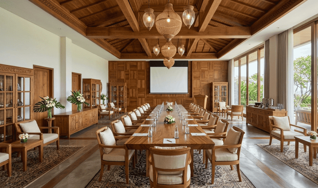 set meja makan trembesi untuk restoran dan meetingroom