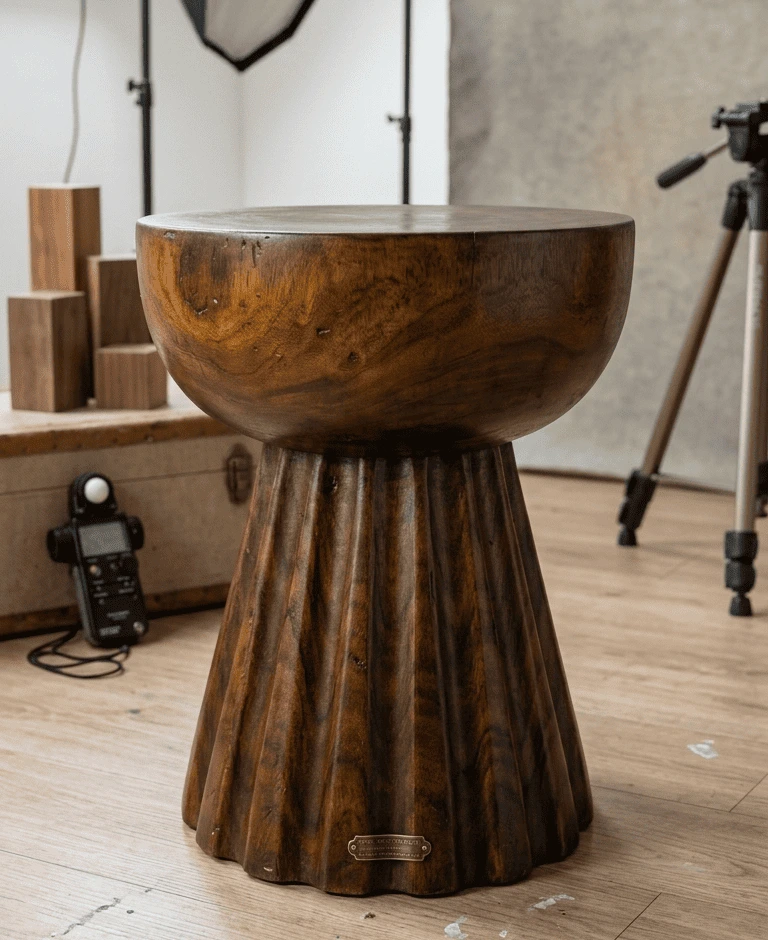 stool trembesi custom untuk hotel, villa dan photo studio